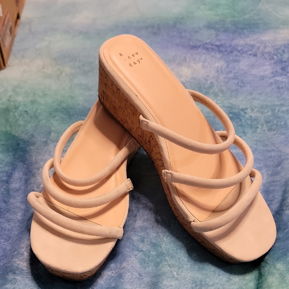 A New Day Cream Strappy Wedge Sandals